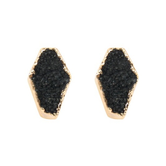BLACK DRUZY EARRINGS - Picture 2 of 3
